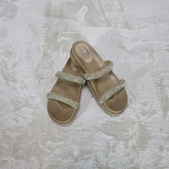 Rocket Dog Sparkle Women's Sandal Size 6M Beige Rhinestone Straps Wedge Slip On - Picture 1 of 6